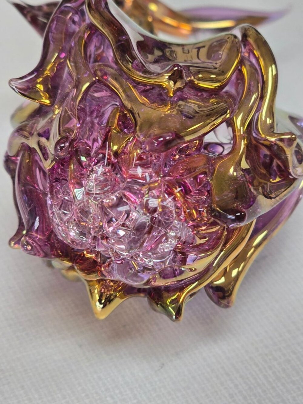 Vintage Hand-Blown Glass Rose Gold Dipped Flower Purple with Mirror Decor - Picture 3 of 10